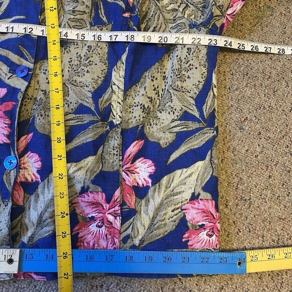 Chico's Linen Women Button Front Shirt Jacket Top Sz 3/XL Floral Blue Pocket - Picture 2 of 9